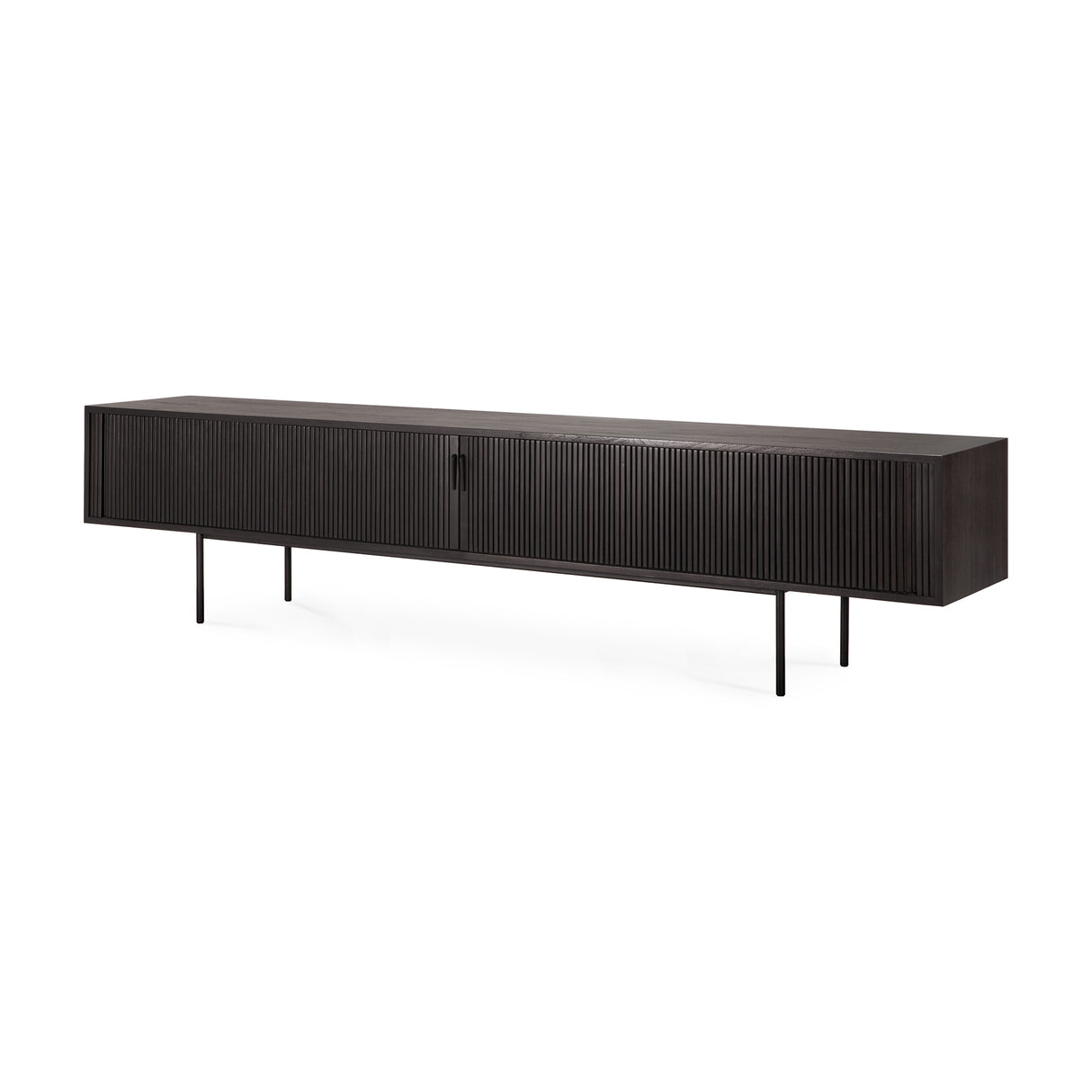 Roller Max TV-Schrank - lackiertes Teak - off black - 2 Schiebetüren - 1 Innenschublade - 242 x 45 x 56 cm - ZEN ZONE Furniture