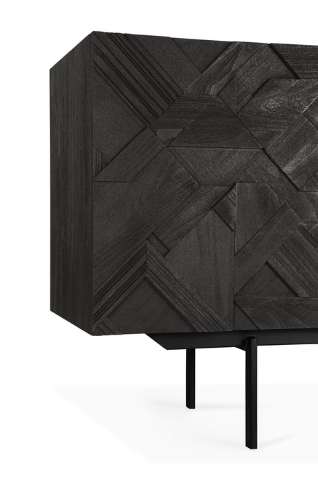 Graphic Sideboard - lackiertes Teak - schwarz - 3 Türen - 168 x 45 x 80 cm - ZEN ZONE Furniture