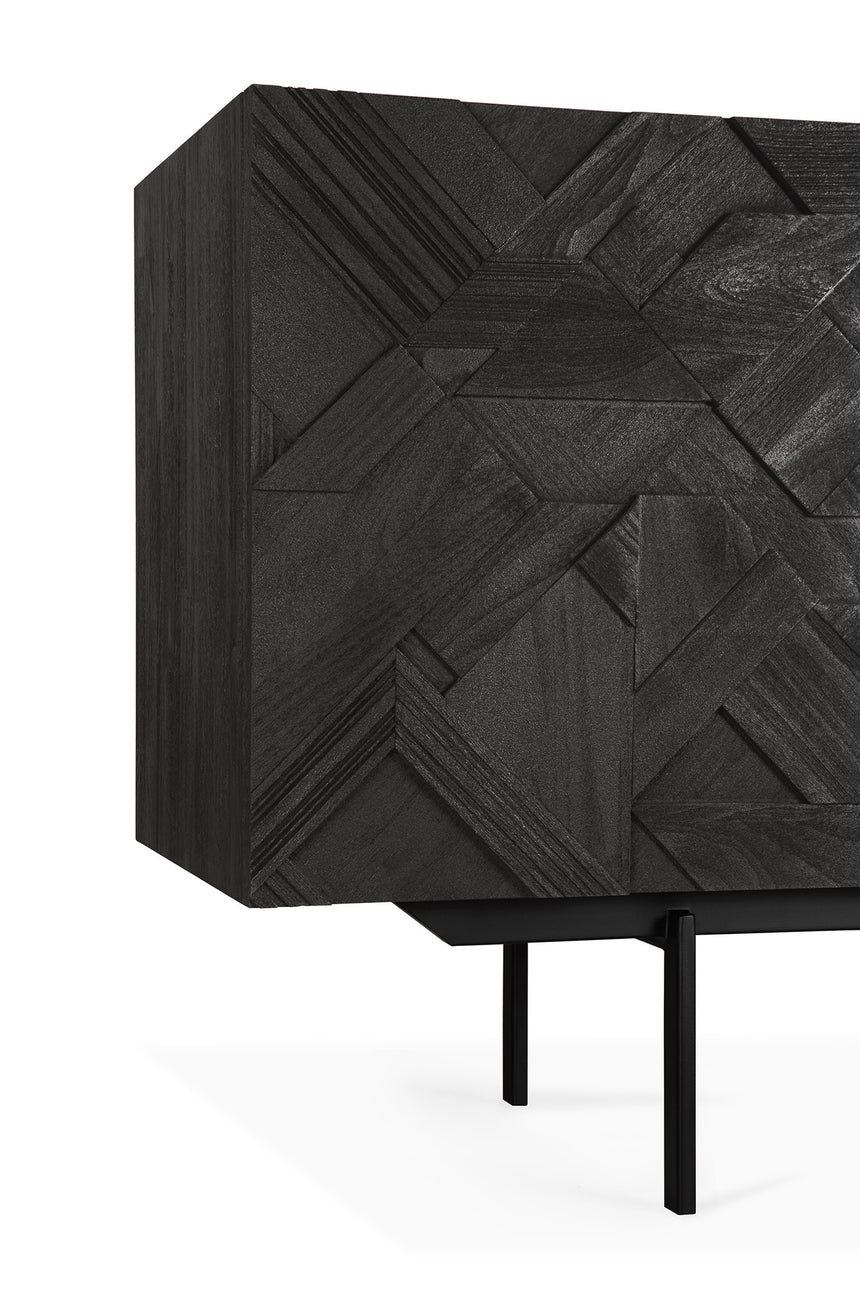 Graphic Sideboard - lackiertes Teak - schwarz - 3 Türen - 168 x 45 x 80 cm - ZEN ZONE Furniture