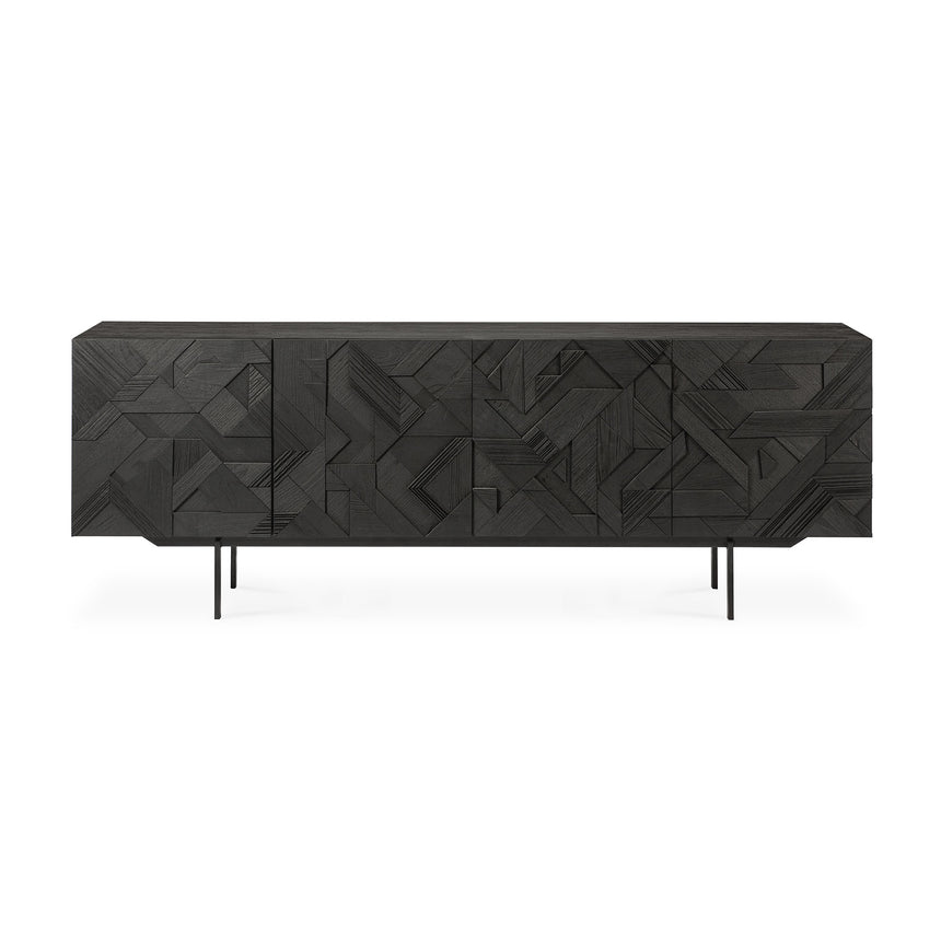 Graphic Sideboard - lackiertes Teak - schwarz - 4 Türen - 224 x 45 x 80 cm - ZEN ZONE Furniture