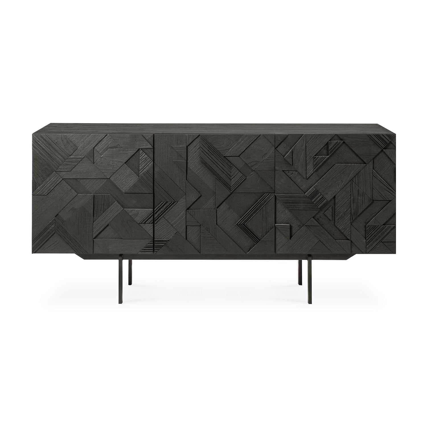 Graphic Sideboard - lackiertes Teak - schwarz - 3 Türen - 168 x 45 x 80 cm - ZEN ZONE Furniture