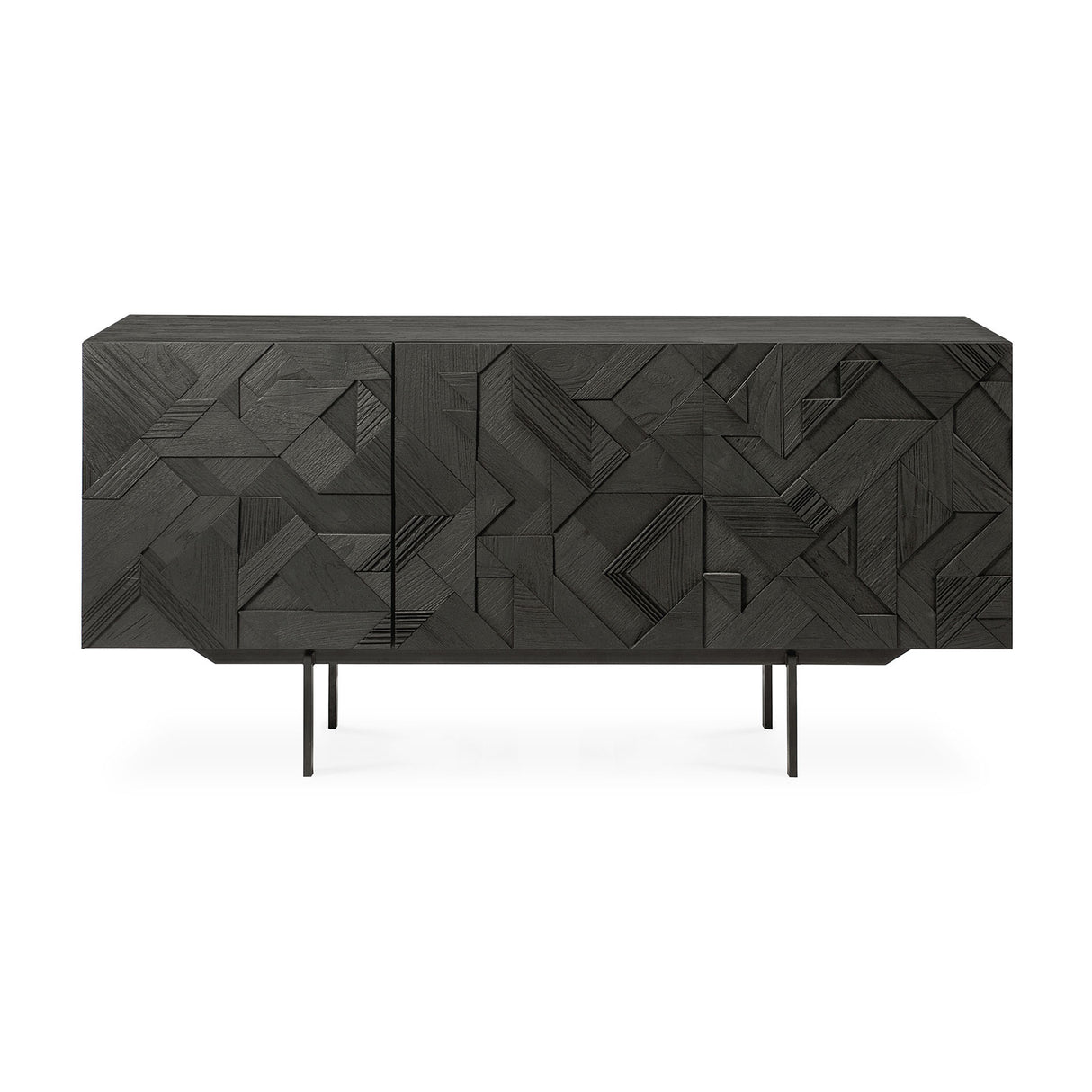 Graphic Sideboard - lackiertes Teak - schwarz - 3 Türen - 168 x 45 x 80 cm - ZEN ZONE Furniture