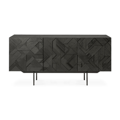 Graphic Sideboard - lackiertes Teak - schwarz - 3 Türen - 168 x 45 x 80 cm - ZEN ZONE Furniture