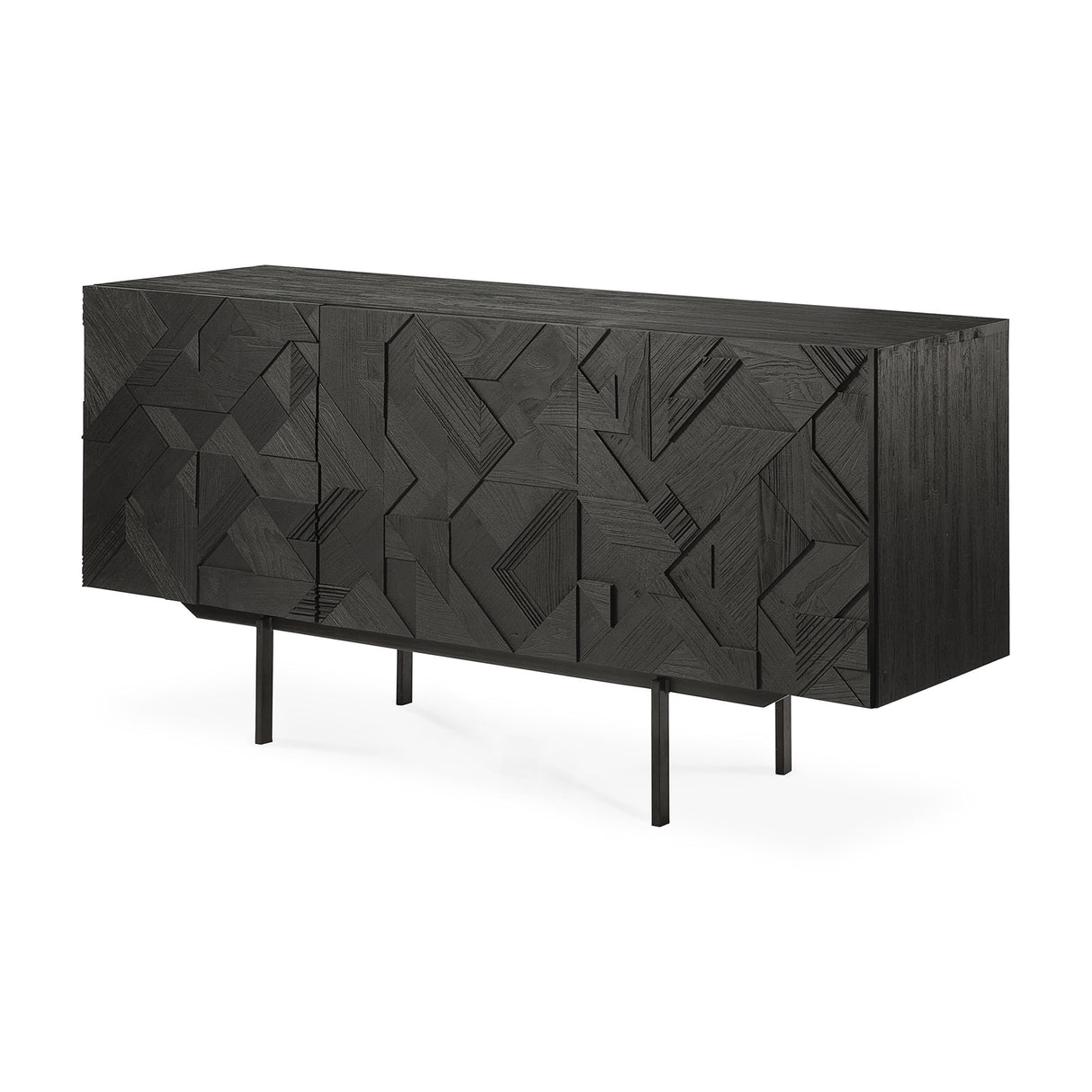 Graphic Sideboard - lackiertes Teak - schwarz - 3 Türen - 168 x 45 x 80 cm - ZEN ZONE Furniture