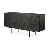 Graphic Sideboard - lackiertes Teak - schwarz - 3 Türen - 168 x 45 x 80 cm - ZEN ZONE Furniture