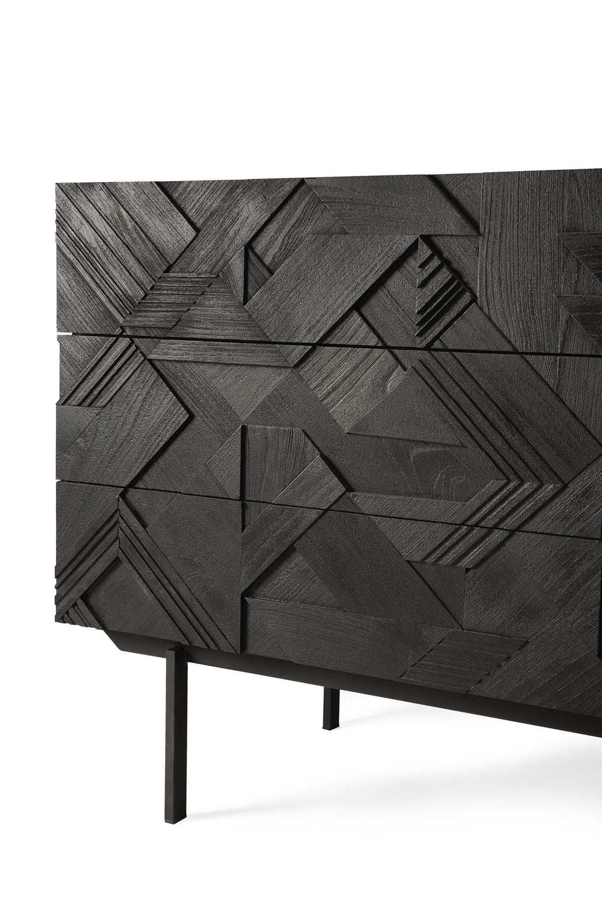 Graphic Kommode - lackiertes Teak - schwarz - 3 Schubladen - 100 x 50 x 87 cm - ZEN ZONE Furniture