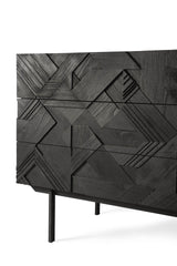 Graphic Kommode - lackiertes Teak - schwarz - 3 Schubladen - 100 x 50 x 87 cm - ZEN ZONE Furniture