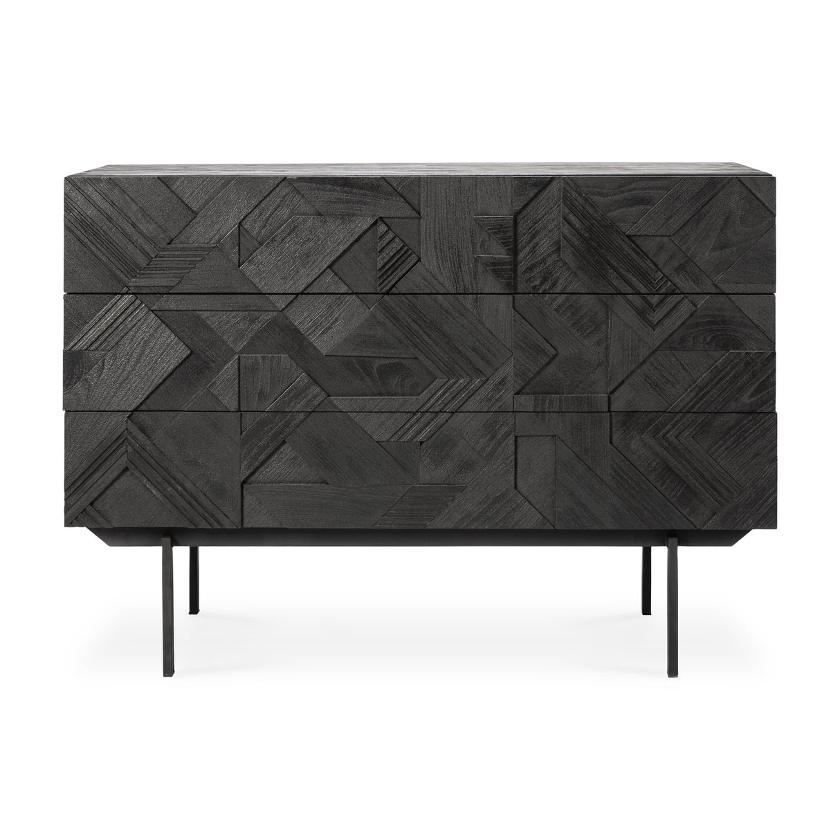 Graphic Kommode - lackiertes Teak - schwarz - 3 Schubladen - 100 x 50 x 87 cm - ZEN ZONE Furniture