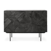 Graphic Kommode - lackiertes Teak - schwarz - 3 Schubladen - 100 x 50 x 87 cm - ZEN ZONE Furniture