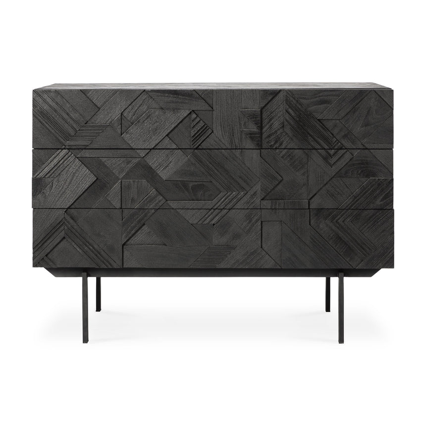 Graphic Kommode - lackiertes Teak - schwarz - 3 Schubladen - 100 x 50 x 87 cm - ZEN ZONE Furniture