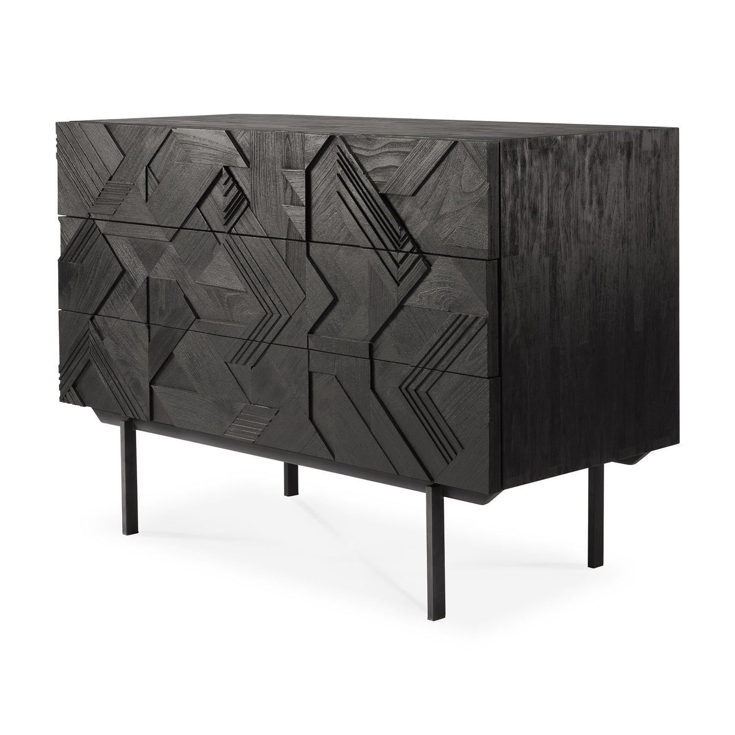 Graphic Kommode - lackiertes Teak - schwarz - 3 Schubladen - 100 x 50 x 87 cm - ZEN ZONE Furniture