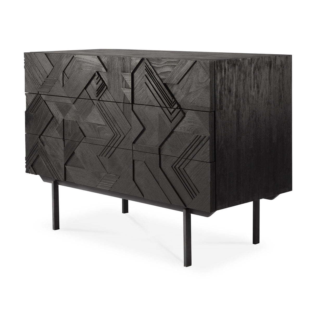 Graphic Kommode - lackiertes Teak - schwarz - 3 Schubladen - 100 x 50 x 87 cm - ZEN ZONE Furniture