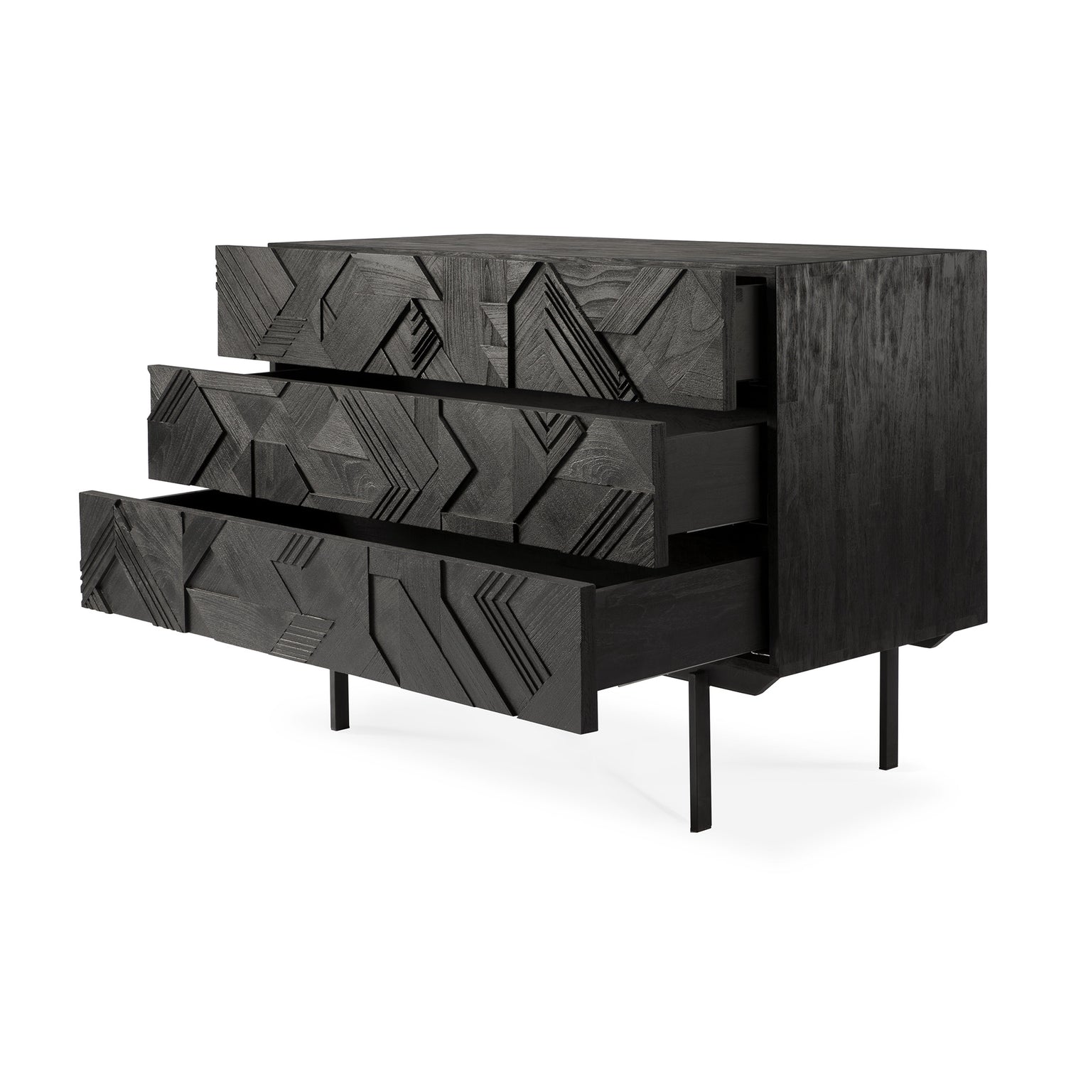 Graphic Kommode - lackiertes Teak - schwarz - 3 Schubladen - 100 x 50 x 87 cm - ZEN ZONE Furniture