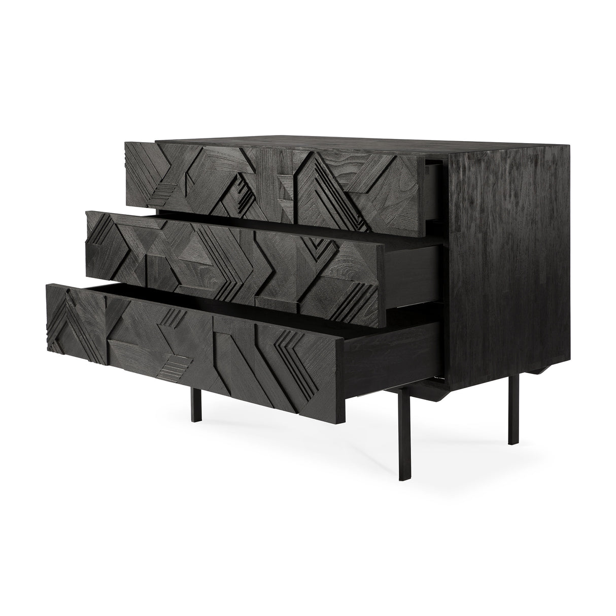 Graphic Kommode - lackiertes Teak - schwarz - 3 Schubladen - 100 x 50 x 87 cm - ZEN ZONE Furniture