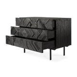 Graphic Kommode - lackiertes Teak - schwarz - 3 Schubladen - 100 x 50 x 87 cm - ZEN ZONE Furniture