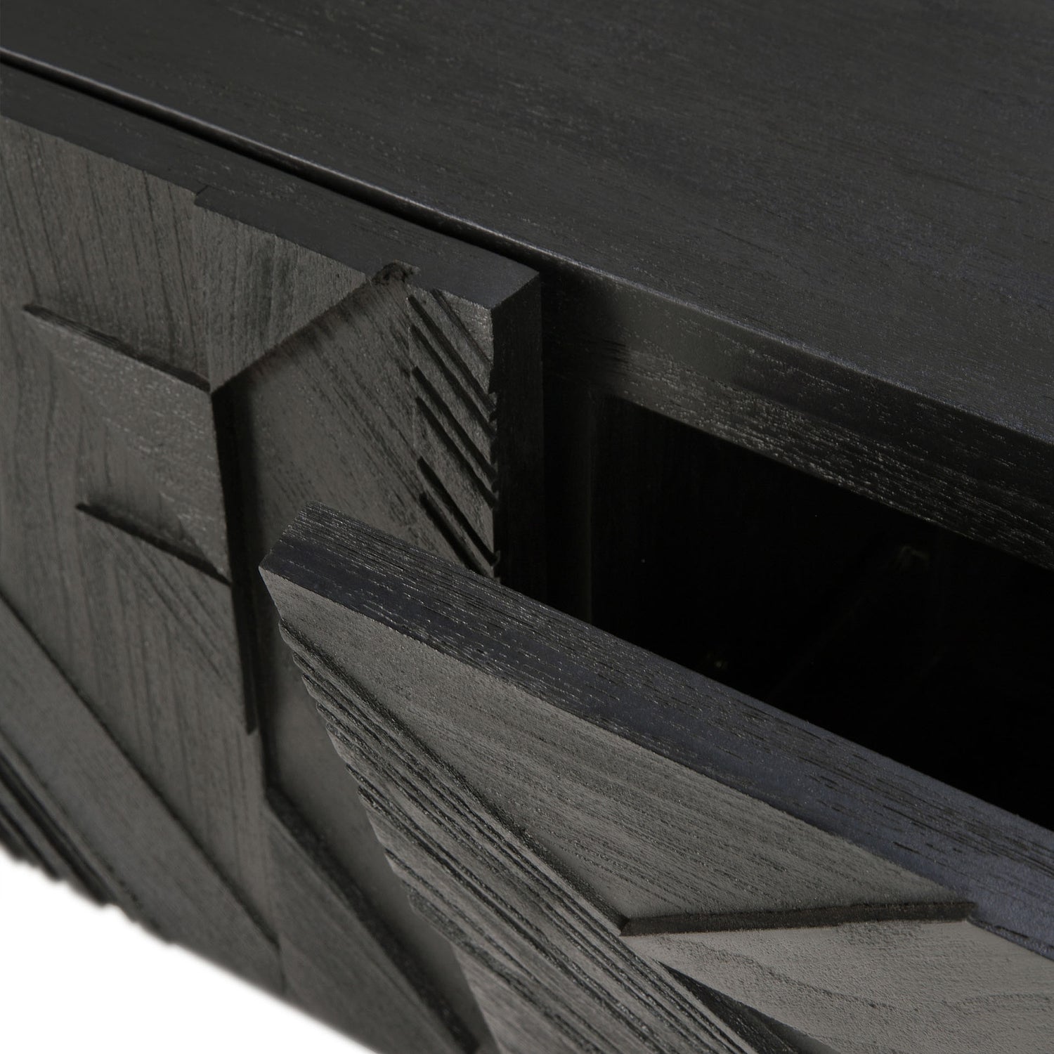Graphic TV-Schrank - lackiertes Teak - schwarz - 1 Klapptür - 2 Schubladen - 240 x 45 x 51 cm - ZEN ZONE Furniture