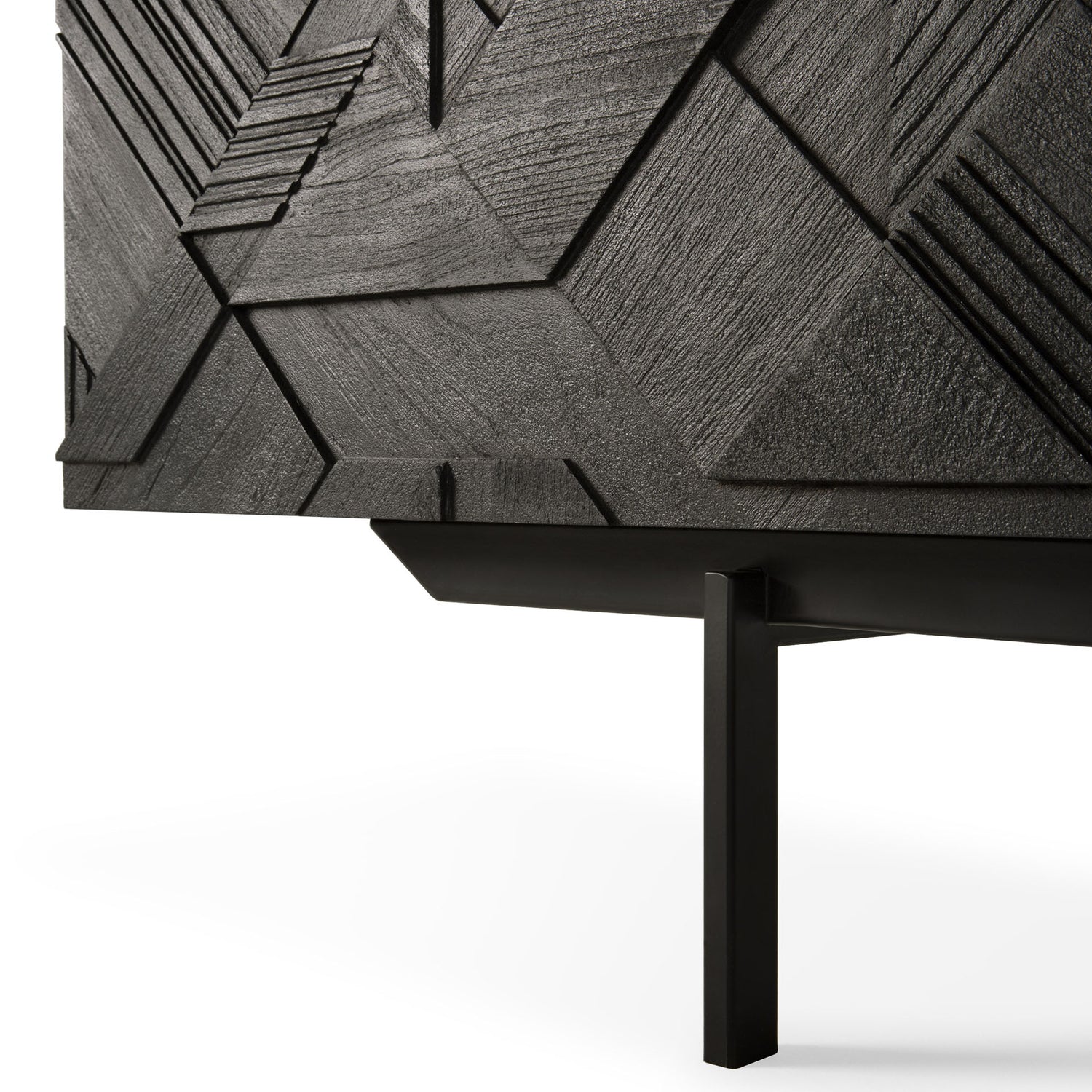 Graphic TV-Schrank - lackiertes Teak - schwarz - 1 Klapptür - 2 Schubladen - 240 x 45 x 51 cm - ZEN ZONE Furniture