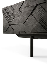 Graphic TV-Schrank - lackiertes Teak - schwarz - 1 Klapptür - 1 Schublade - 160 x 45 x 51 cm - ZEN ZONE Furniture