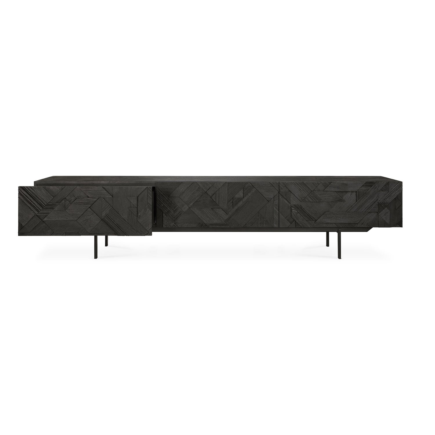 Graphic TV-Schrank - lackiertes Teak - schwarz - 1 Klapptür - 2 Schubladen - 240 x 45 x 51 cm - ZEN ZONE Furniture