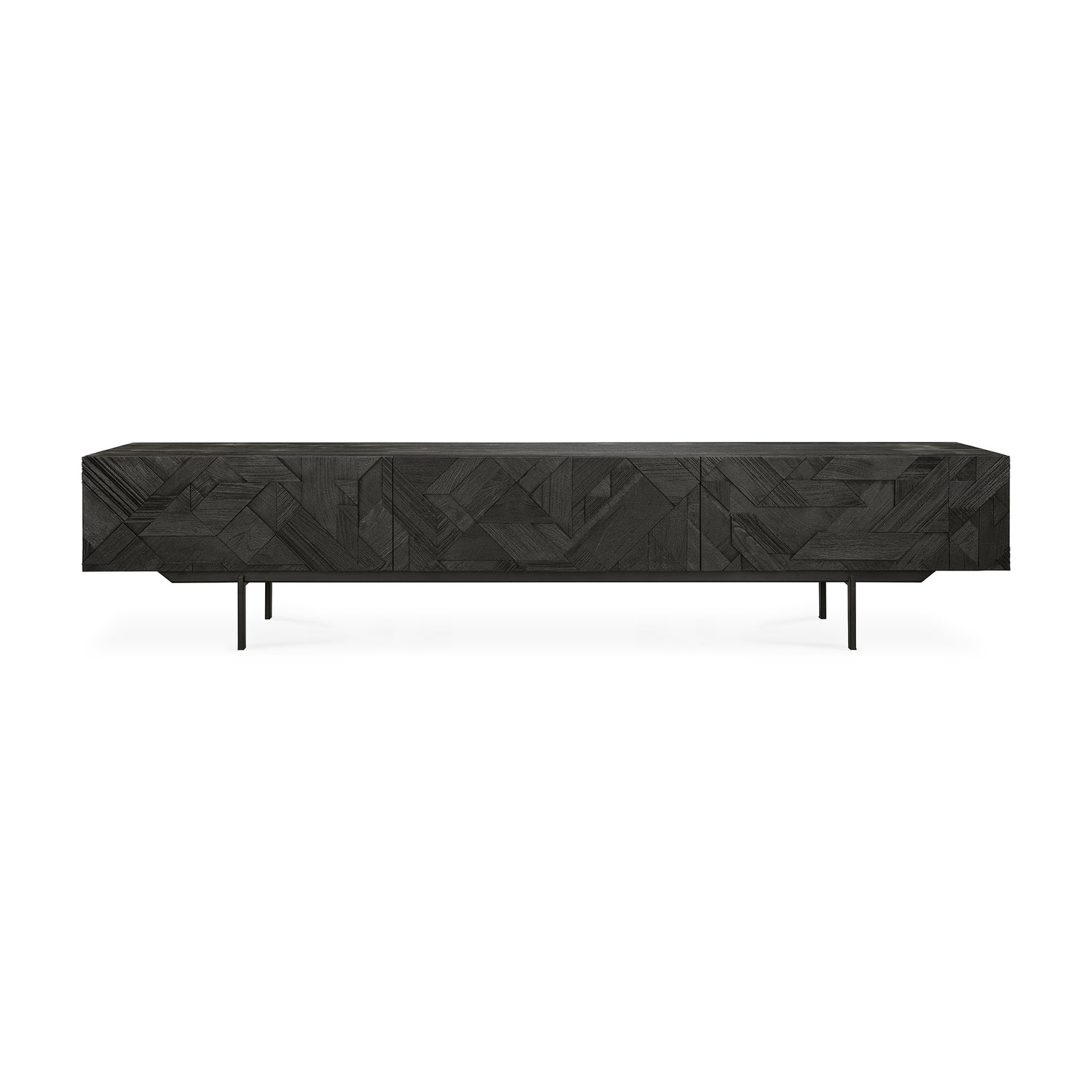Graphic TV-Schrank - lackiertes Teak - schwarz - 1 Klapptür - 2 Schubladen - 240 x 45 x 51 cm - ZEN ZONE Furniture