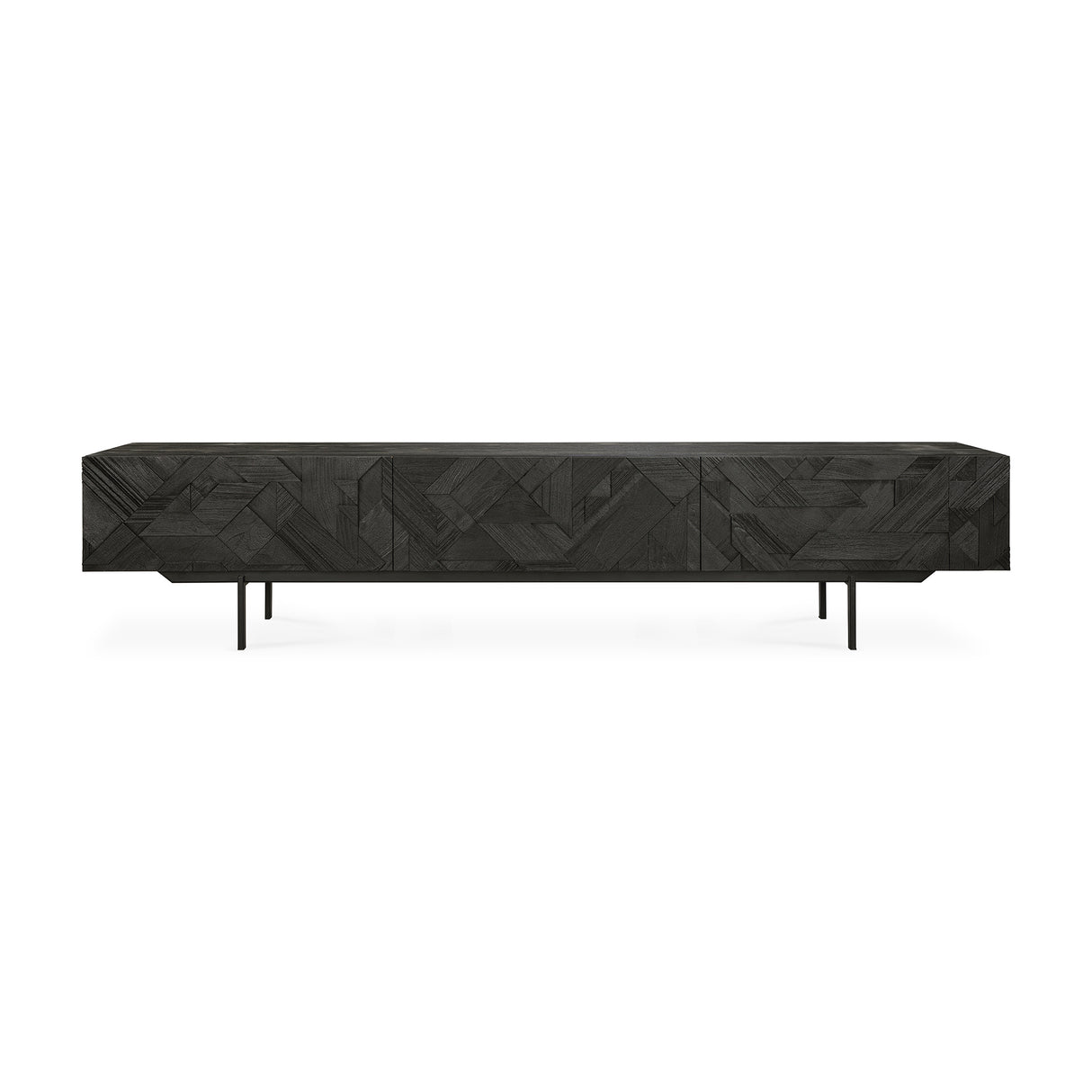 Graphic TV-Schrank - lackiertes Teak - schwarz - 1 Klapptür - 2 Schubladen - 240 x 45 x 51 cm - ZEN ZONE Furniture