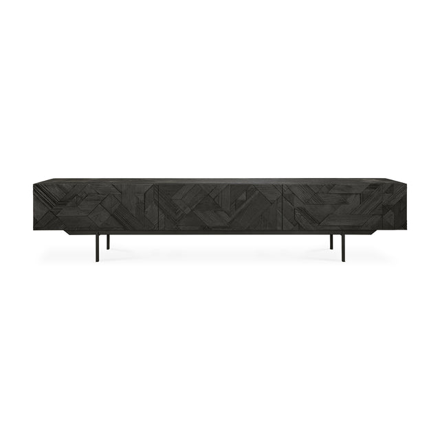 Graphic TV-Schrank - lackiertes Teak - schwarz - 1 Klapptür - 2 Schubladen - 240 x 45 x 51 cm - ZEN ZONE Furniture