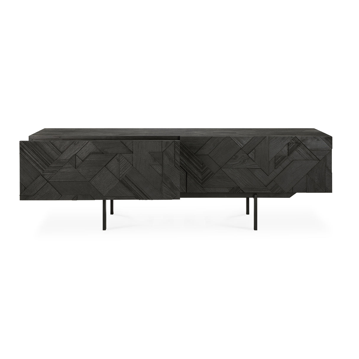 Graphic TV-Schrank - lackiertes Teak - schwarz - 1 Klapptür - 1 Schublade - 160 x 45 x 51 cm - ZEN ZONE Furniture