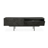 Graphic TV-Schrank - lackiertes Teak - schwarz - 1 Klapptür - 1 Schublade - 160 x 45 x 51 cm - ZEN ZONE Furniture