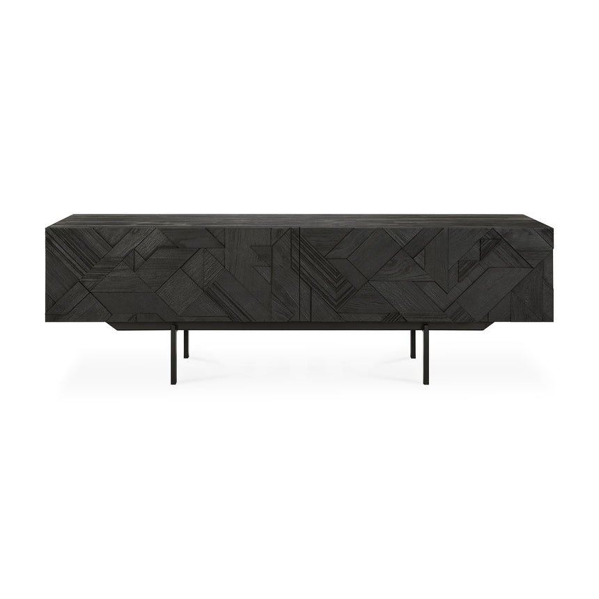 Graphic TV-Schrank - lackiertes Teak - schwarz - 1 Klapptür - 1 Schublade - 160 x 45 x 51 cm - ZEN ZONE Furniture
