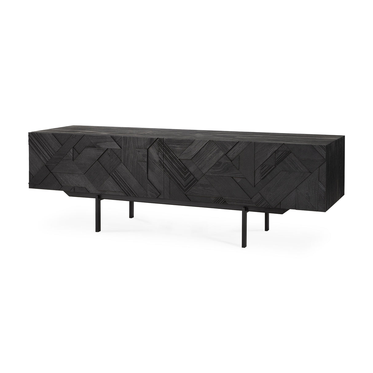 Graphic TV-Schrank - lackiertes Teak - schwarz - 1 Klapptür - 1 Schublade - 160 x 45 x 51 cm - ZEN ZONE Furniture