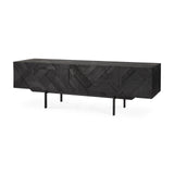 Graphic TV-Schrank - lackiertes Teak - schwarz - 1 Klapptür - 1 Schublade - 160 x 45 x 51 cm - ZEN ZONE Furniture