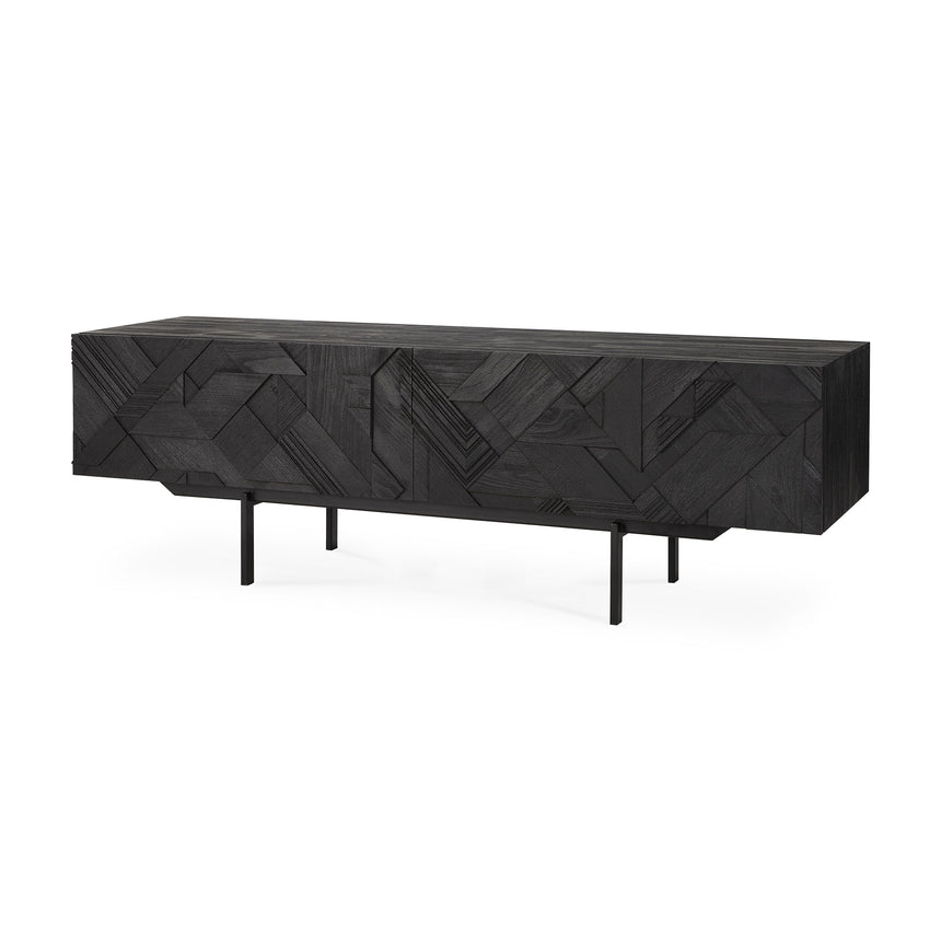 Graphic TV-Schrank - lackiertes Teak - schwarz - 1 Klapptür - 1 Schublade - 160 x 45 x 51 cm - ZEN ZONE Furniture