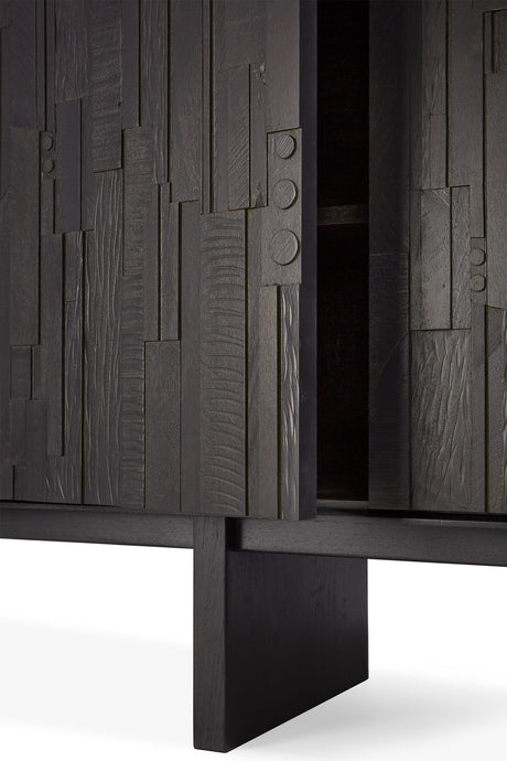 Mosaic Sideboard - lackiertes Teak - off black - 4 Türen - 227 x 45 x 82 cm - ZEN ZONE Furniture