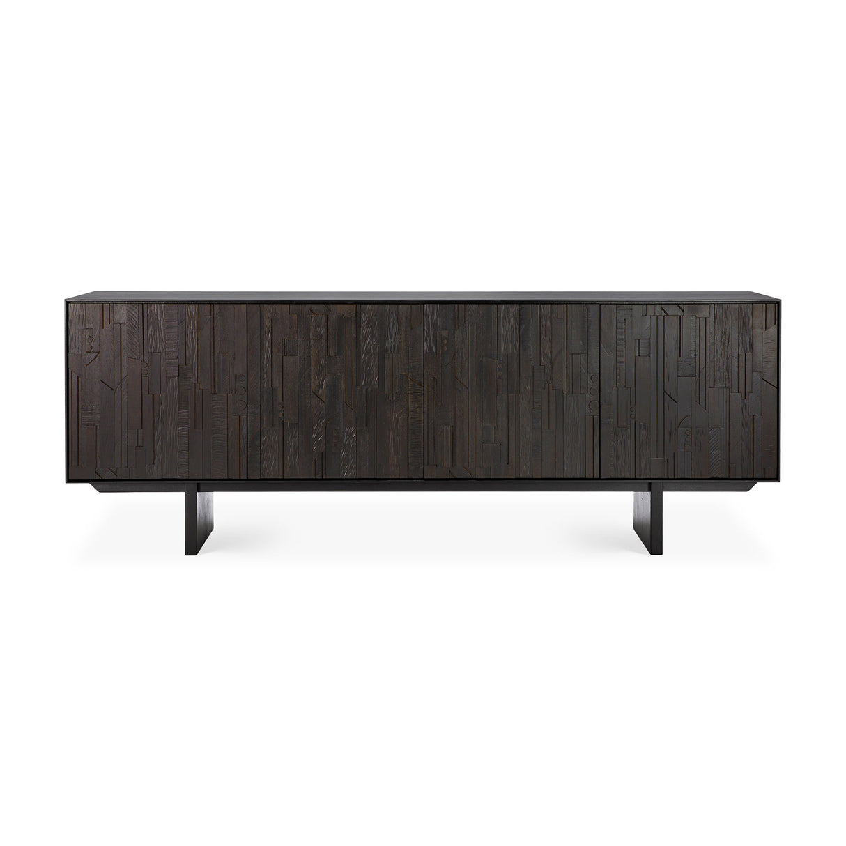 Mosaic Sideboard - lackiertes Teak - off black - 4 Türen - 227 x 45 x 82 cm - ZEN ZONE Furniture