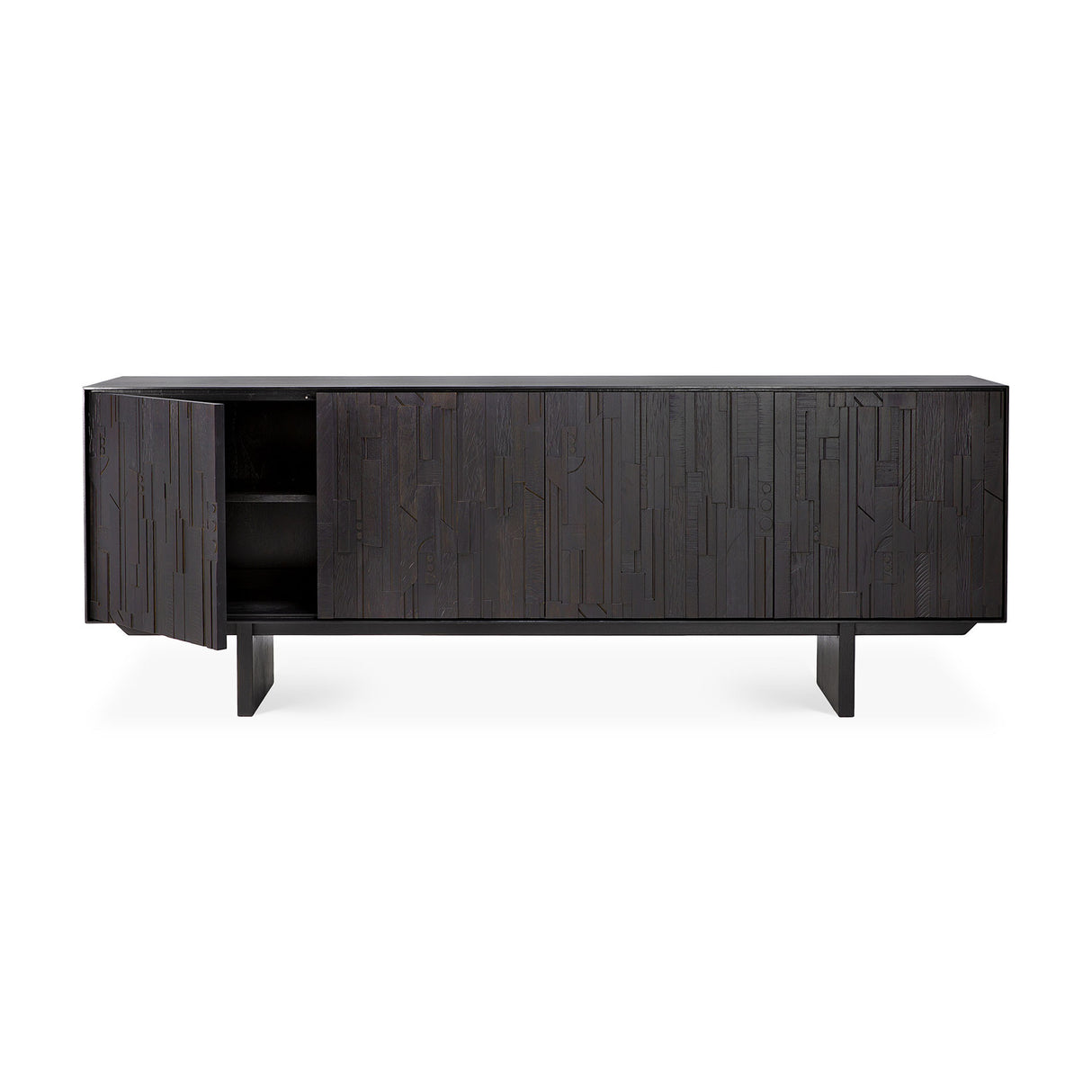 Mosaic Sideboard - lackiertes Teak - off black - 4 Türen - 227 x 45 x 82 cm - ZEN ZONE Furniture