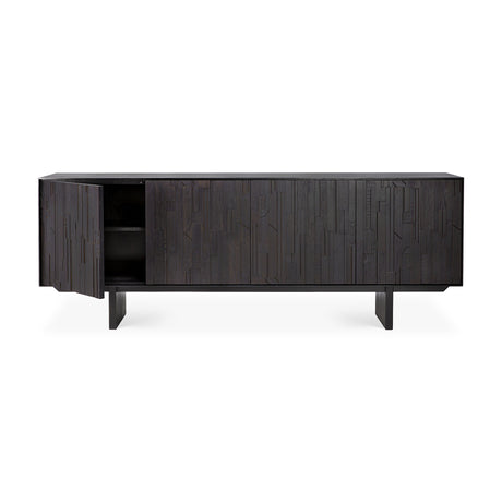 Mosaic Sideboard - lackiertes Teak - off black - 4 Türen - 227 x 45 x 82 cm - ZEN ZONE Furniture