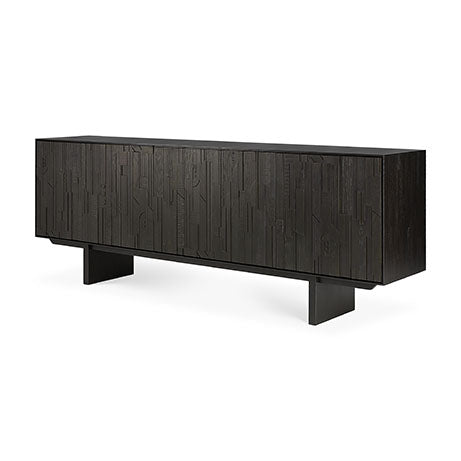 Mosaic Sideboard - lackiertes Teak - off black - 4 Türen - 227 x 45 x 82 cm - ZEN ZONE Furniture