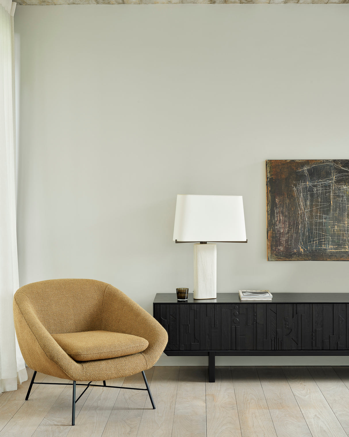 Mosaic TV-Schrank - lackiertes Teak - off black - 1 Klapptür - 1 Schublade - 162 x 45 x 53 cm - ZEN ZONE Furniture