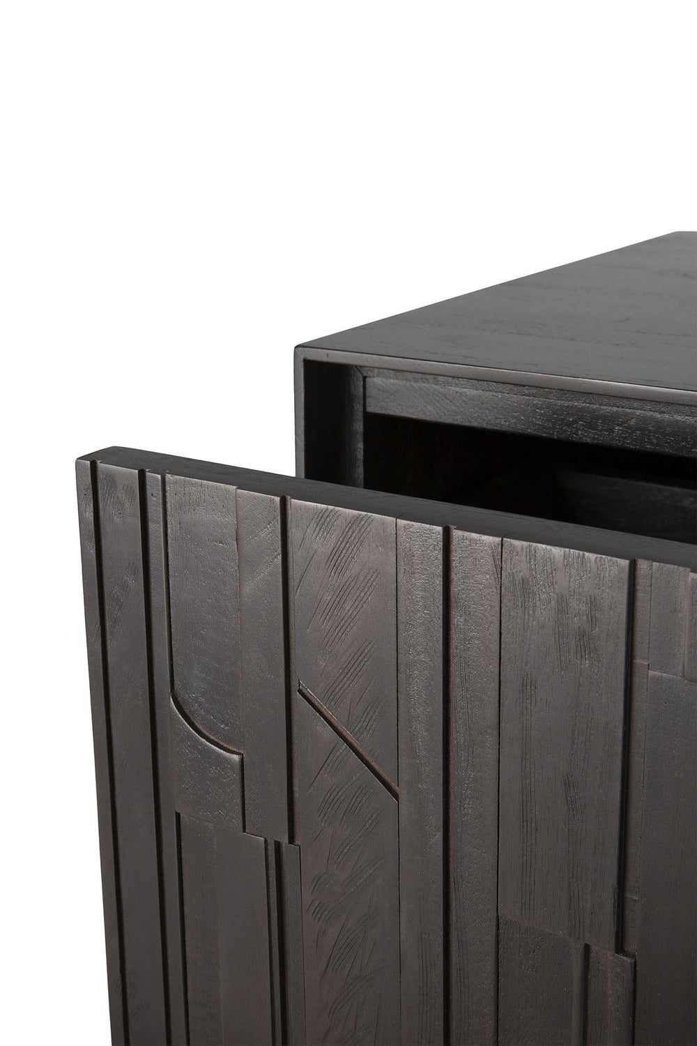Mosaic TV-Schrank - lackiertes Teak - off black - 1 Klapptür - 2 Schubladen - 242 x 45 x 53 cm - ZEN ZONE Furniture