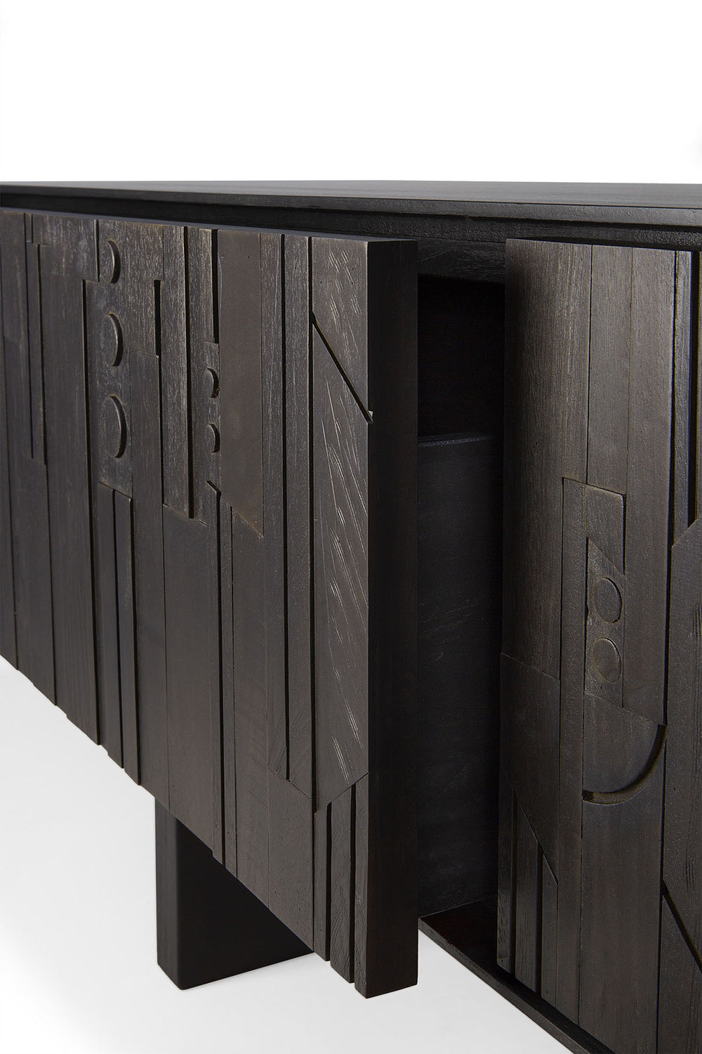 Mosaic TV-Schrank - lackiertes Teak - off black - 1 Klapptür - 2 Schubladen - 242 x 45 x 53 cm - ZEN ZONE Furniture