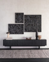 Mosaic TV-Schrank - lackiertes Teak - off black - 1 Klapptür - 2 Schubladen - 242 x 45 x 53 cm - ZEN ZONE Furniture