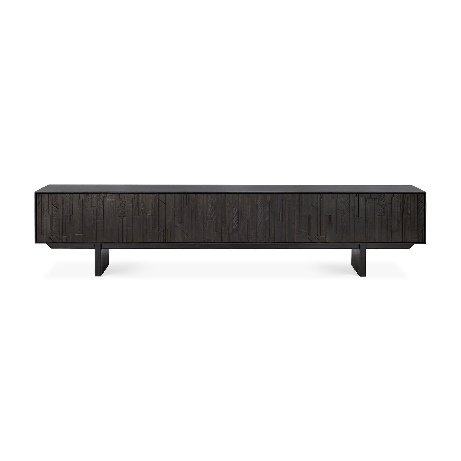 Mosaic TV-Schrank - lackiertes Teak - off black - 1 Klapptür - 2 Schubladen - 242 x 45 x 53 cm - ZEN ZONE Furniture
