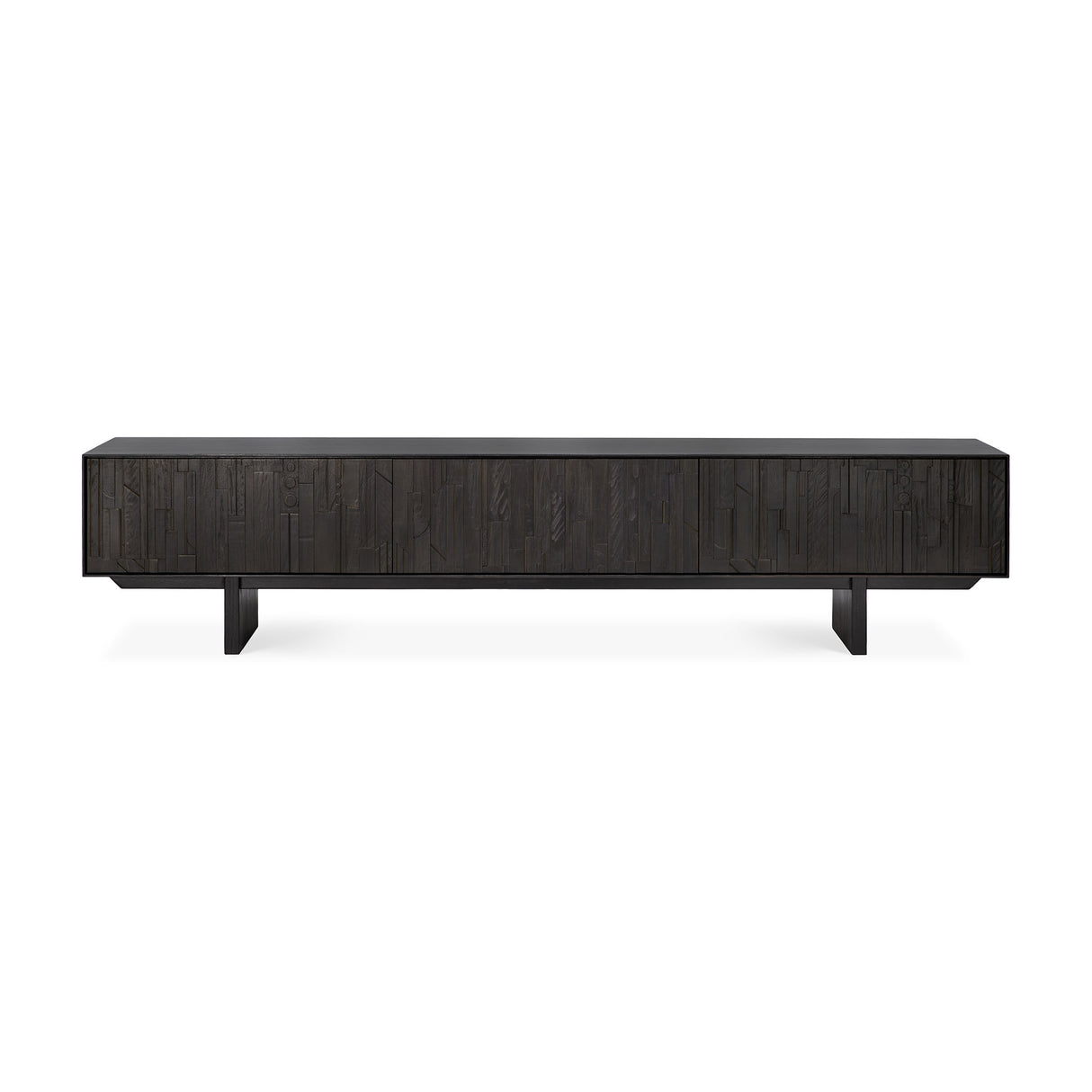 Mosaic TV-Schrank - lackiertes Teak - off black - 1 Klapptür - 2 Schubladen - 242 x 45 x 53 cm - ZEN ZONE Furniture