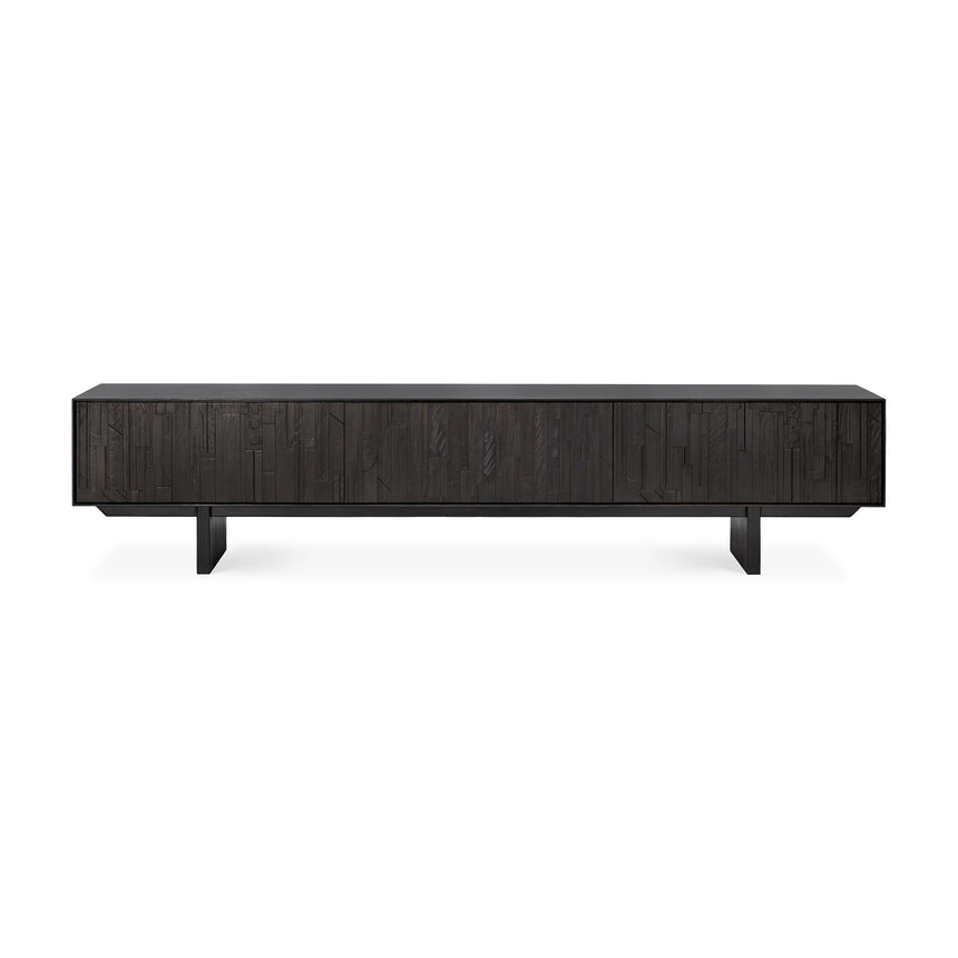 Mosaic TV-Schrank - lackiertes Teak - off black - 1 Klapptür - 2 Schubladen - 242 x 45 x 53 cm - ZEN ZONE Furniture