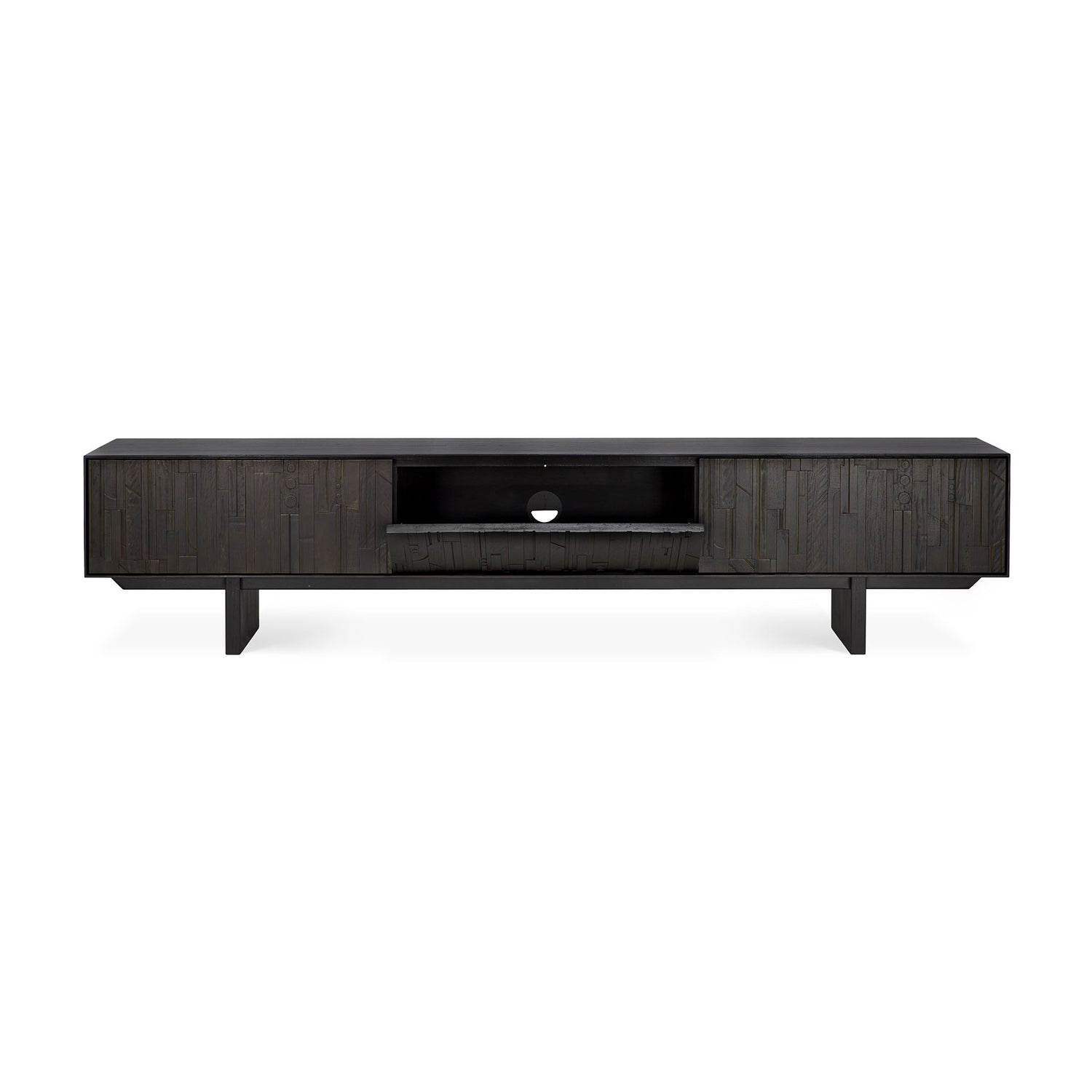 Mosaic TV-Schrank - lackiertes Teak - off black - 1 Klapptür - 2 Schubladen - 242 x 45 x 53 cm - ZEN ZONE Furniture