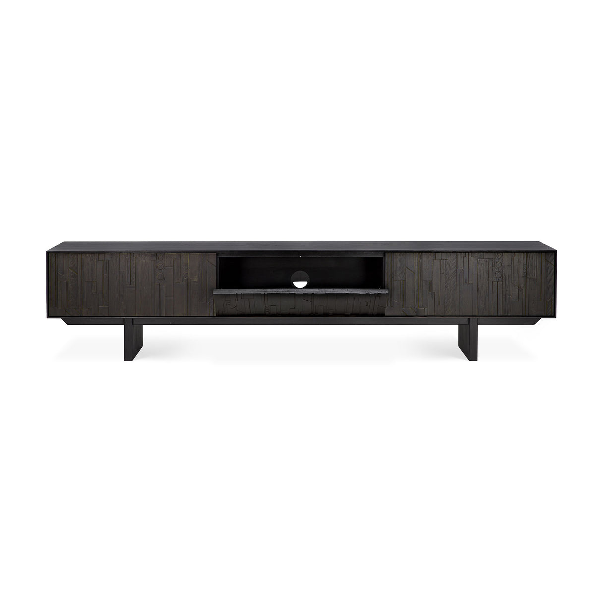 Mosaic TV-Schrank - lackiertes Teak - off black - 1 Klapptür - 2 Schubladen - 242 x 45 x 53 cm - ZEN ZONE Furniture