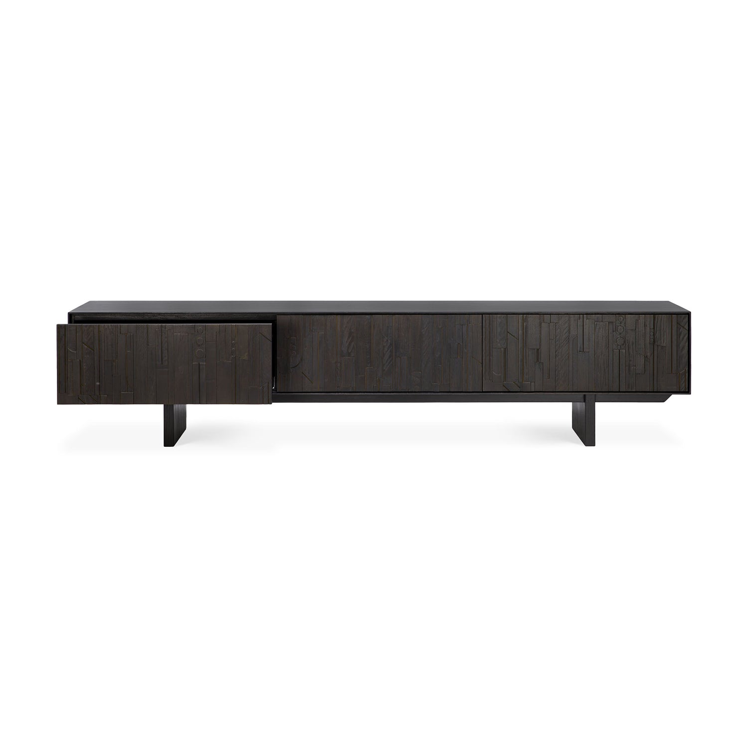 Mosaic TV-Schrank - lackiertes Teak - off black - 1 Klapptür - 2 Schubladen - 242 x 45 x 53 cm - ZEN ZONE Furniture
