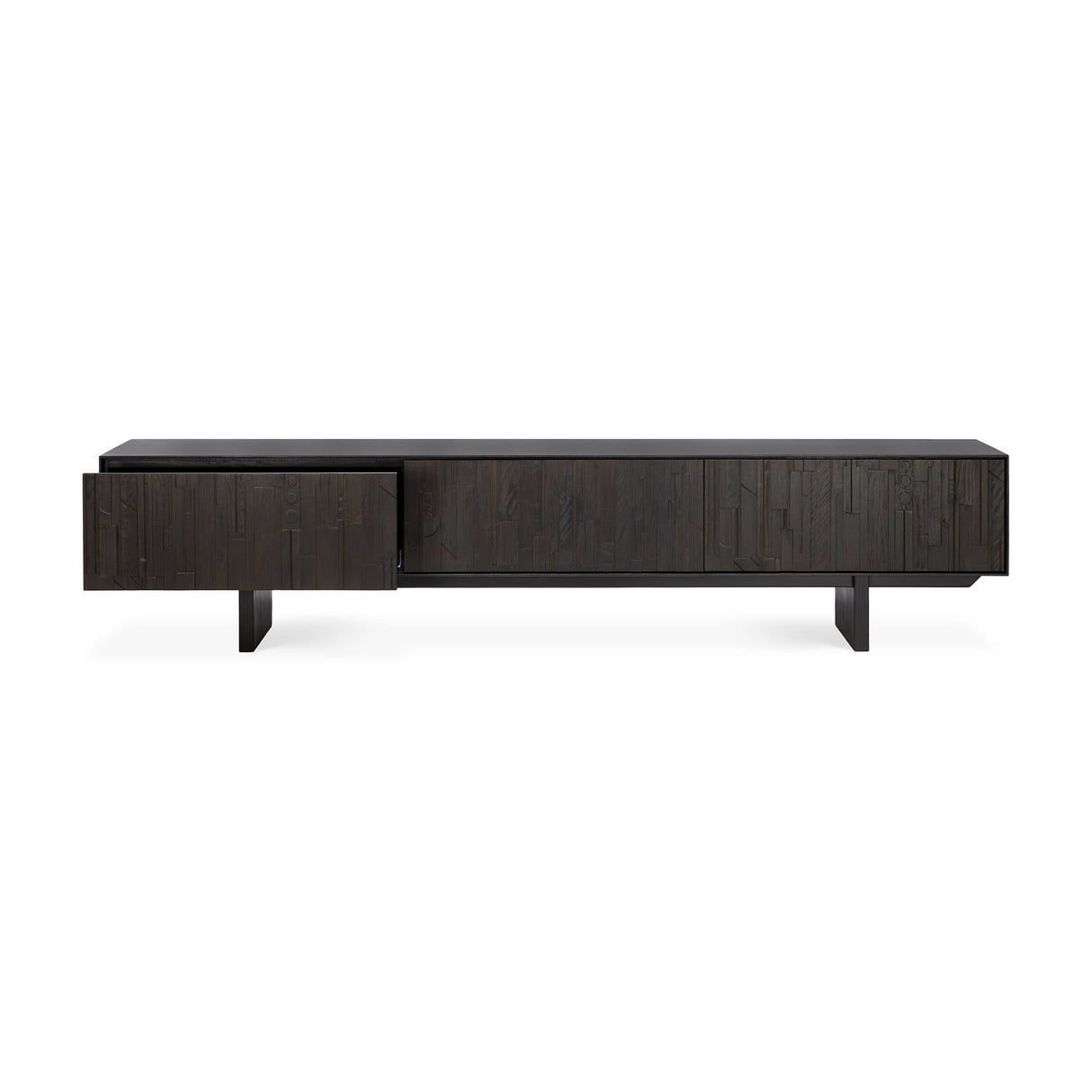 Mosaic TV-Schrank - lackiertes Teak - off black - 1 Klapptür - 2 Schubladen - 242 x 45 x 53 cm - ZEN ZONE Furniture