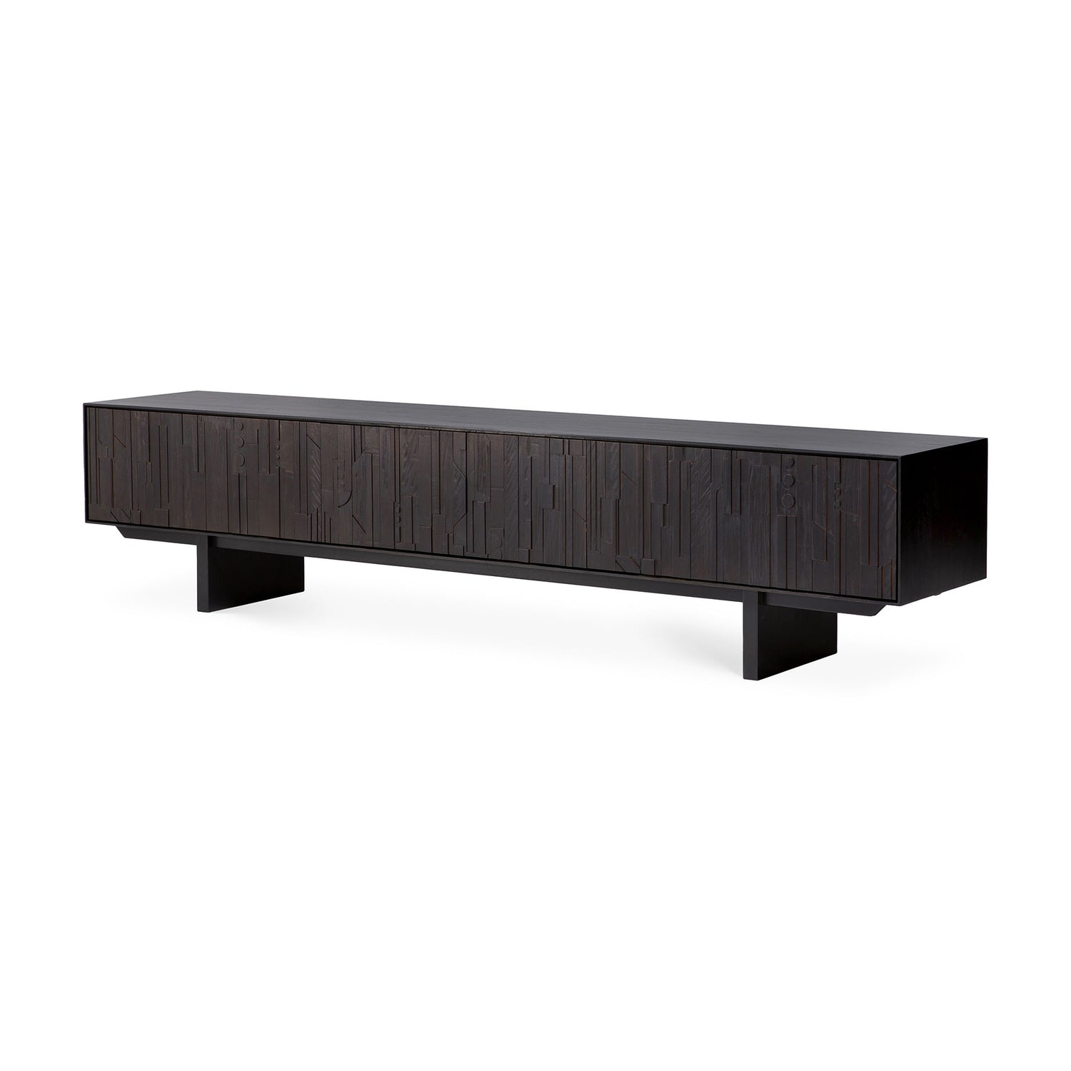 Mosaic TV-Schrank - lackiertes Teak - off black - 1 Klapptür - 2 Schubladen - 242 x 45 x 53 cm - ZEN ZONE Furniture