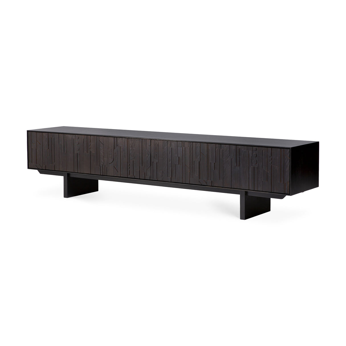 Mosaic TV-Schrank - lackiertes Teak - off black - 1 Klapptür - 2 Schubladen - 242 x 45 x 53 cm - ZEN ZONE Furniture
